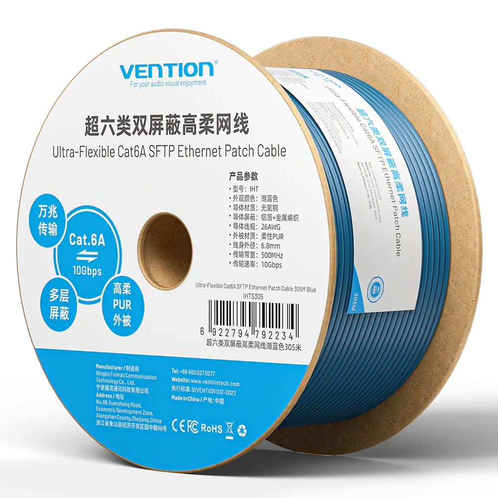 Dây Cáp Mạng LAN Ultra-Flexible Cat6A SFTP VENTION IHT (10Gbps, 500MHz, 305M)